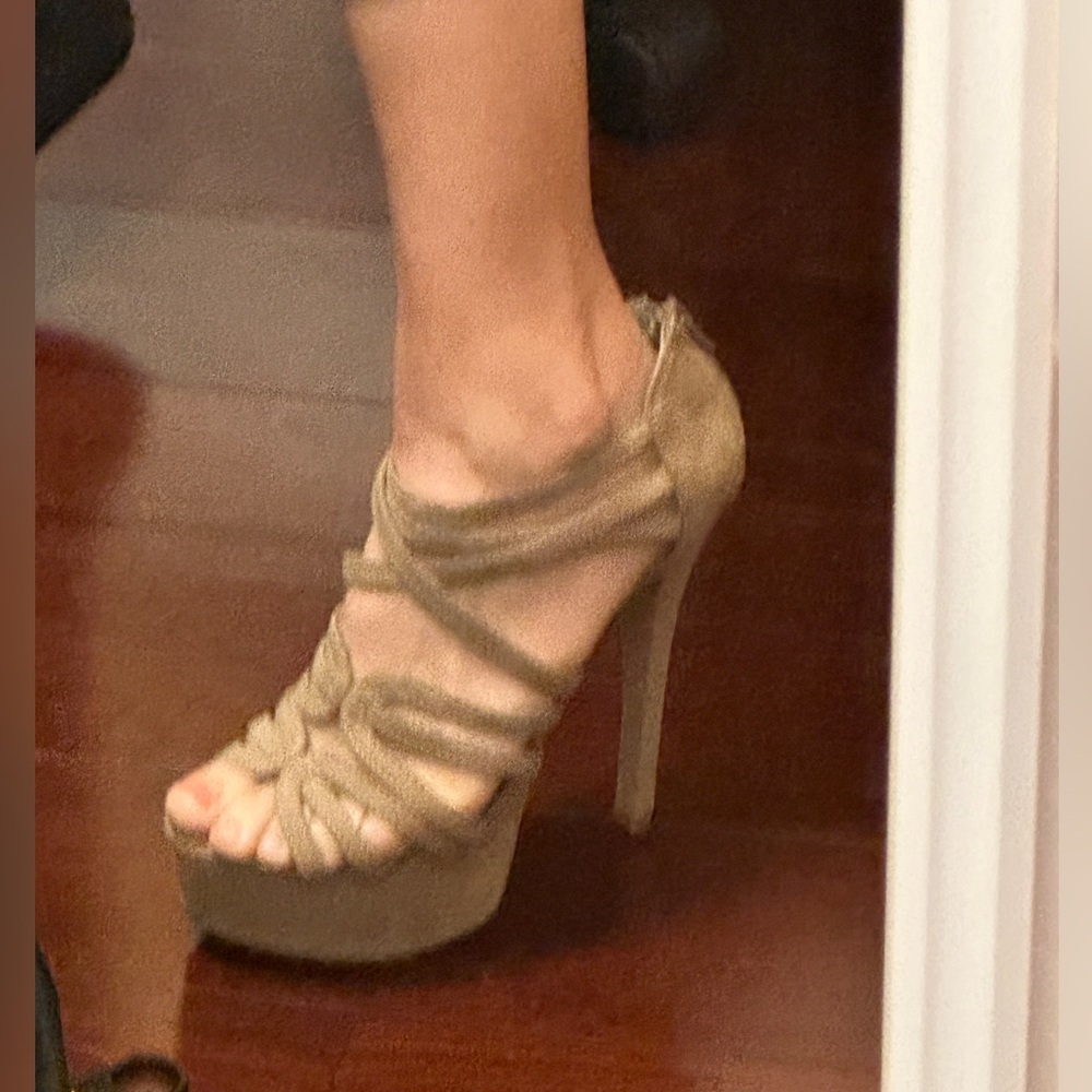 ALDO Suede Strappy Back Zip Cage Stiletto High Heels Women’s Size 7.5 (38)